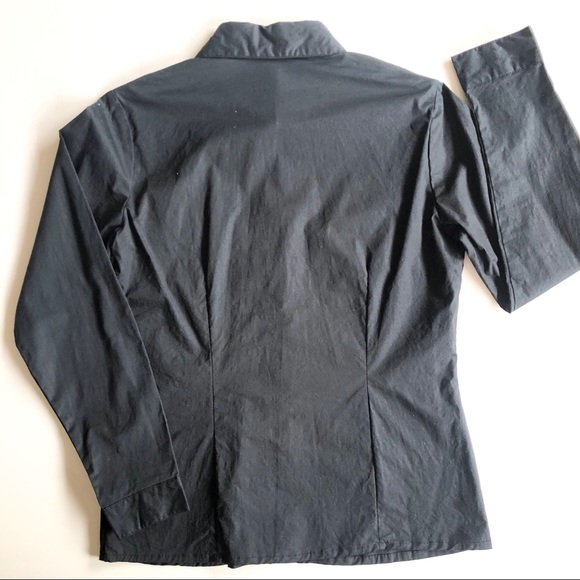 Black Floral Embroidery Cotton Button Down Shirt S - Picture 8 of 10